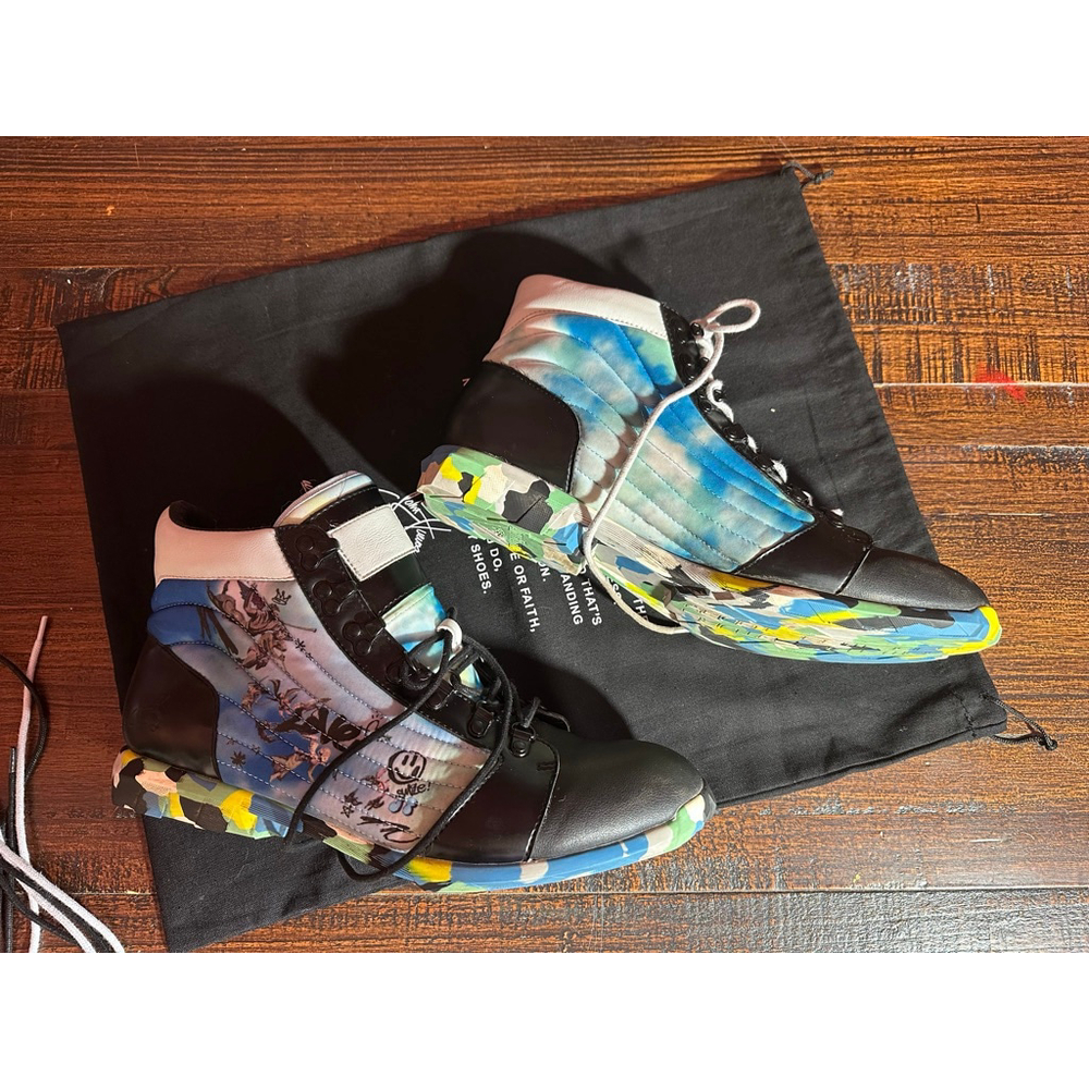 Men's John Fluevog Vegan Vogs Boots 11 Black Blue - Picture 12 of 13